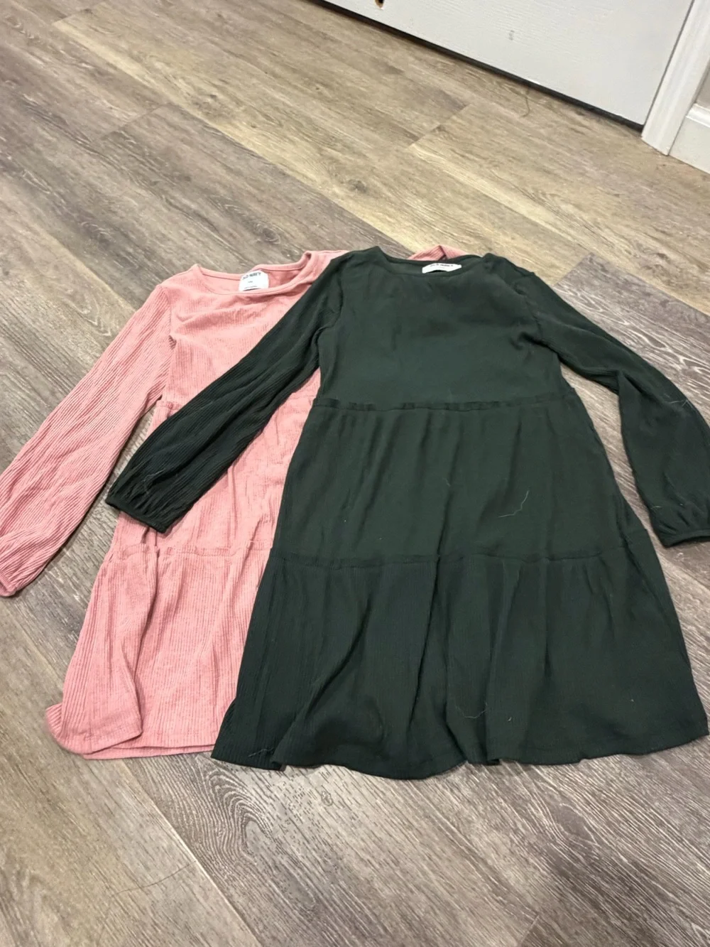 Old Navy Girls Long-Sleeve Tiered Dresses - Pink & Dark Green